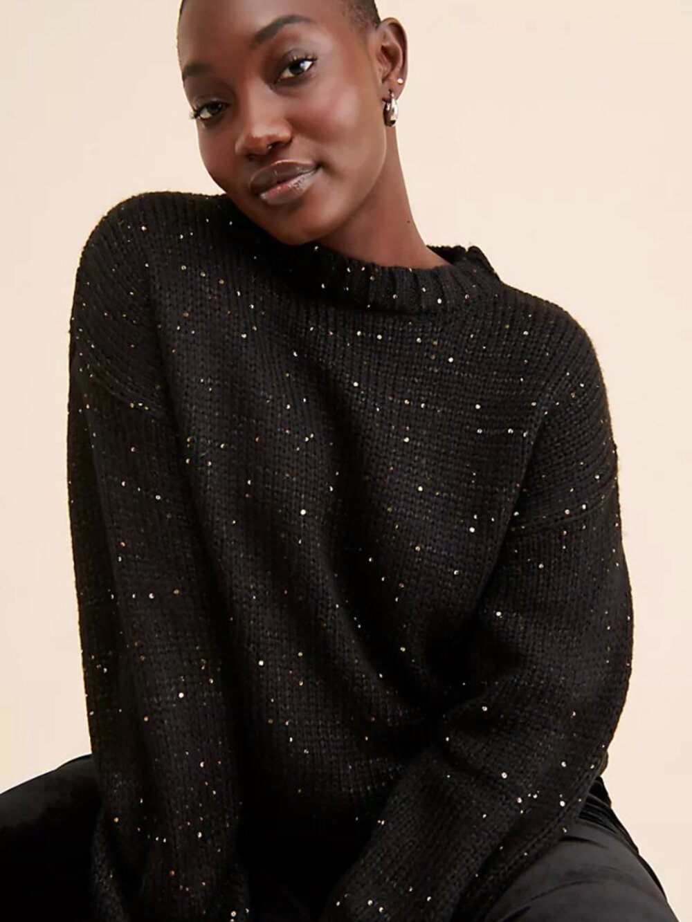 NWT ELOQUII Black Sequin Knit Long Sleeve Sparkle Pullover Sweater Size 26/28